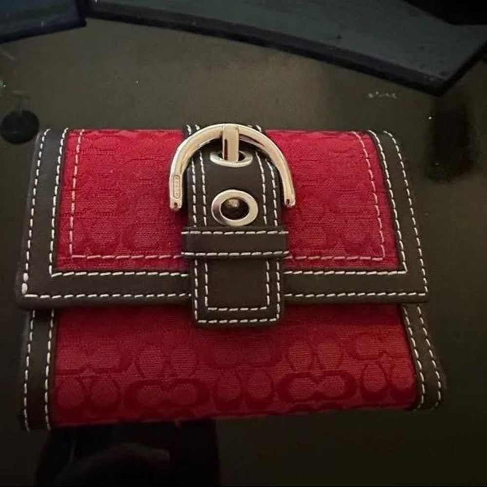 Coach Red and Brown Wallet with Buckle